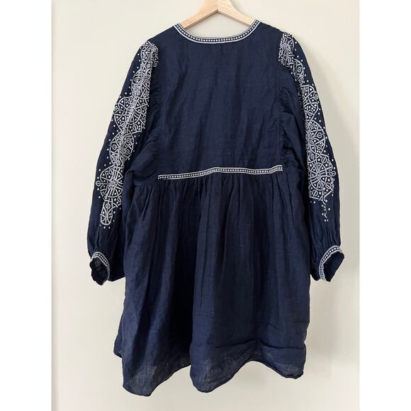BANANA REPUBLIC Yara Embroidered Linen Mini Dress L Large Parachute Sleeve - Picture 7 of 11